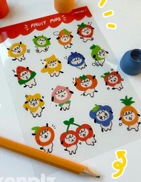 (original) fruit pup sticker sheet
