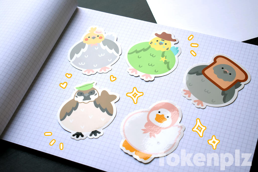 (original) birds with hats stickers